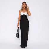 Contrast Color Off-Shoulder Tube Top Midi Dress